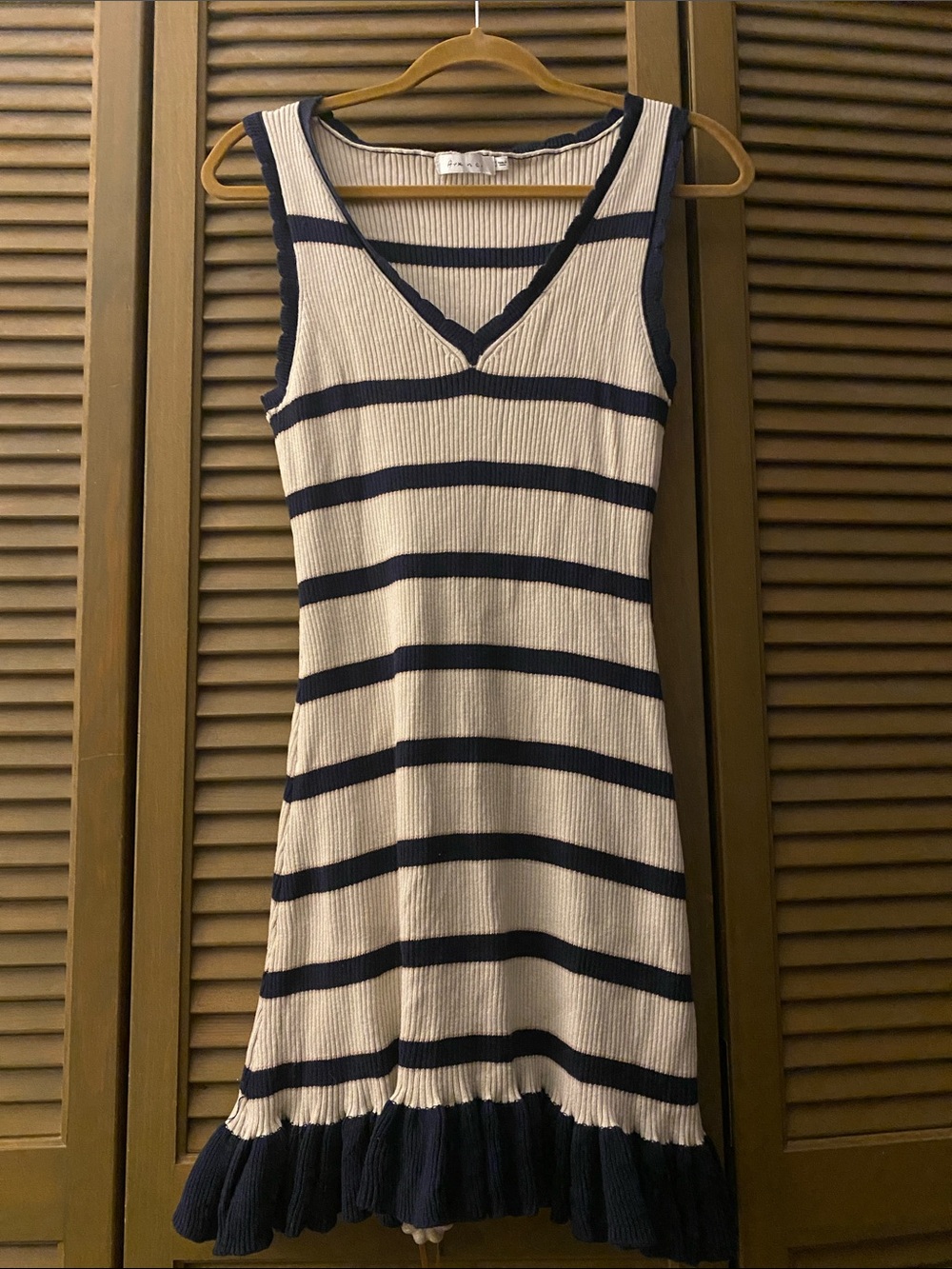 Ark & Co Navy and Cream Striped V-Neck Knit Mini Dress